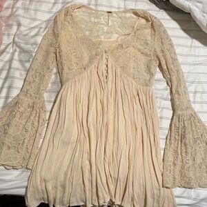 Free people mini cream embroidered dress with attached cami